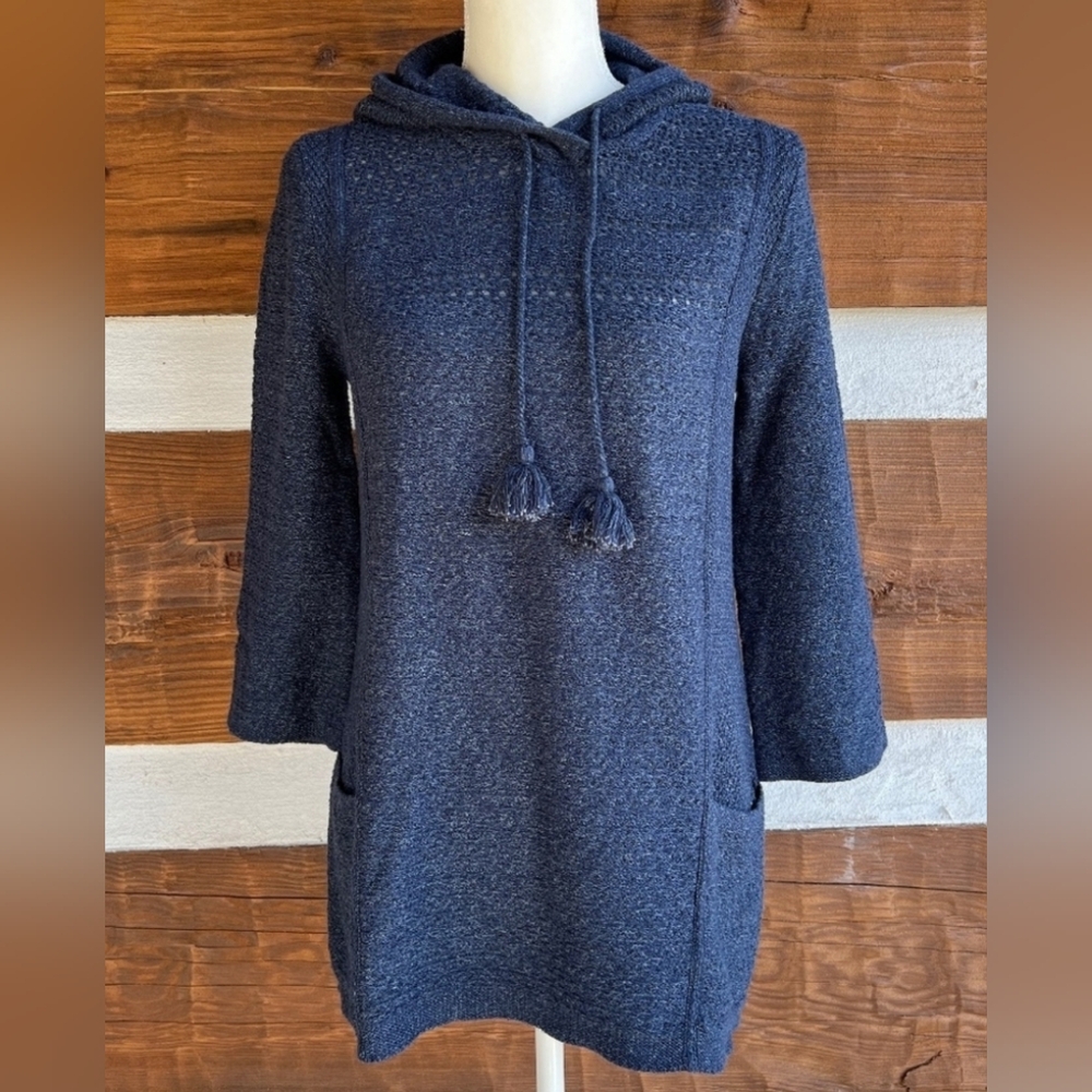 J.Jill Cozy Blue Hooded Tunic Sweater